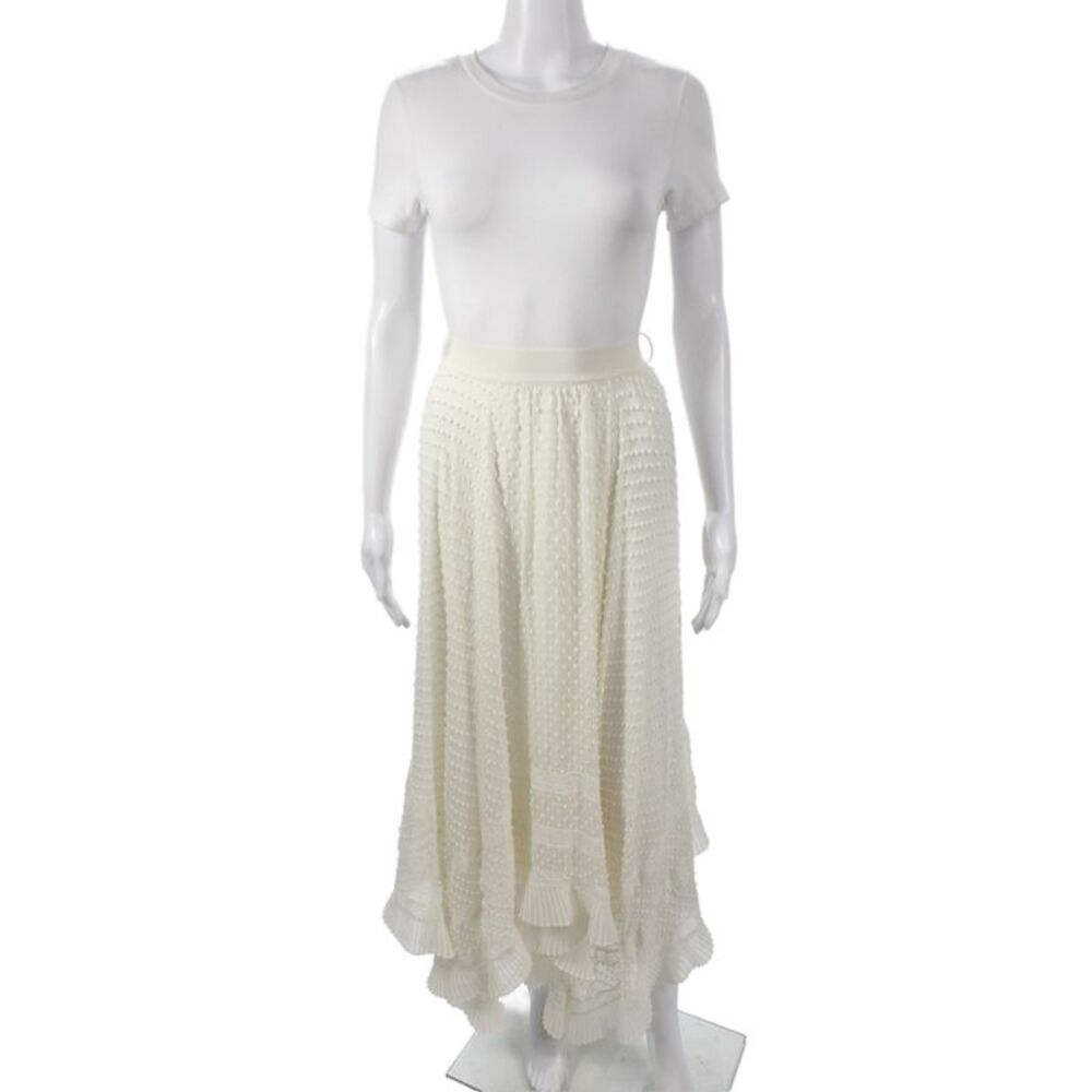 Zimmermann Women Maxi Skirt Ivory Silk Polka Dot Pull On Long Size 1